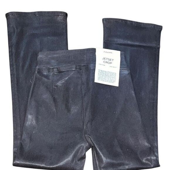 Frame NWT Jetset Crop Espresso Coated Polished Cotton Pull On Jeans Brown Size 0 - Picture 3 of 4